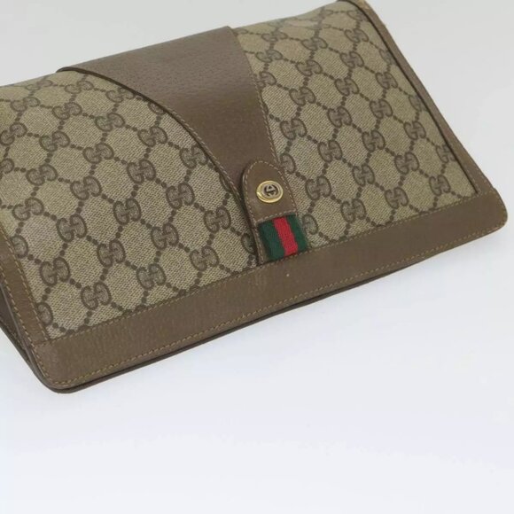 GUCCI GG Supreme Web Sherry Line Clutch Bag Beige Red 89 01 033 Auth th4233 - Picture 7 of 16